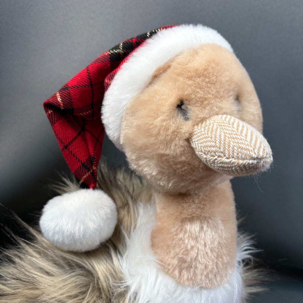 Pier 1 Imports Plush Ostrich Holiday Decor Tan Red Santa Hat Christmas 12" - Picture 2 of 16
